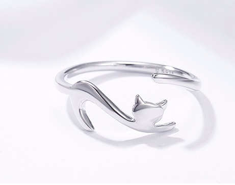 S925 Silber Katzenring und Halbmondkatze Halskette