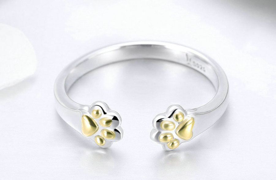 925 Silber Offener Ring mit Pfotenabdruck
