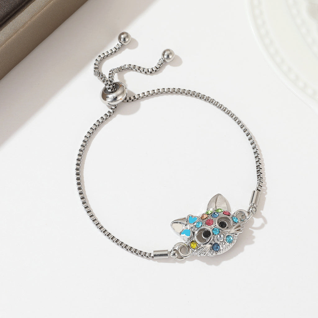 Cat-Themed Jewelry Set: Ring, Earrings, Necklace, Bracelet