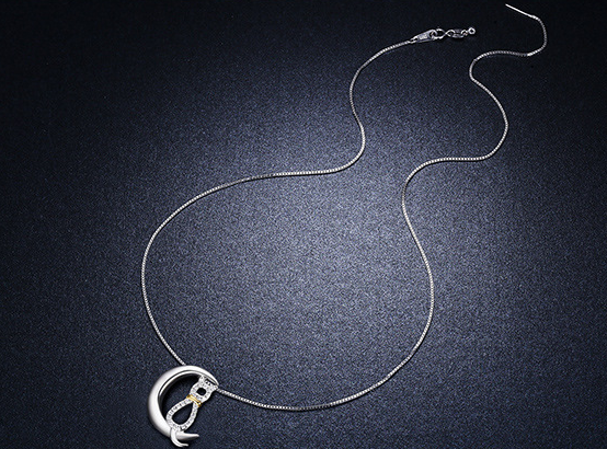 S925 Silber Katzenring und Halbmondkatze Halskette