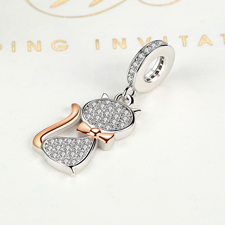 S925 Silber Katzenanhänger mit Zirkon