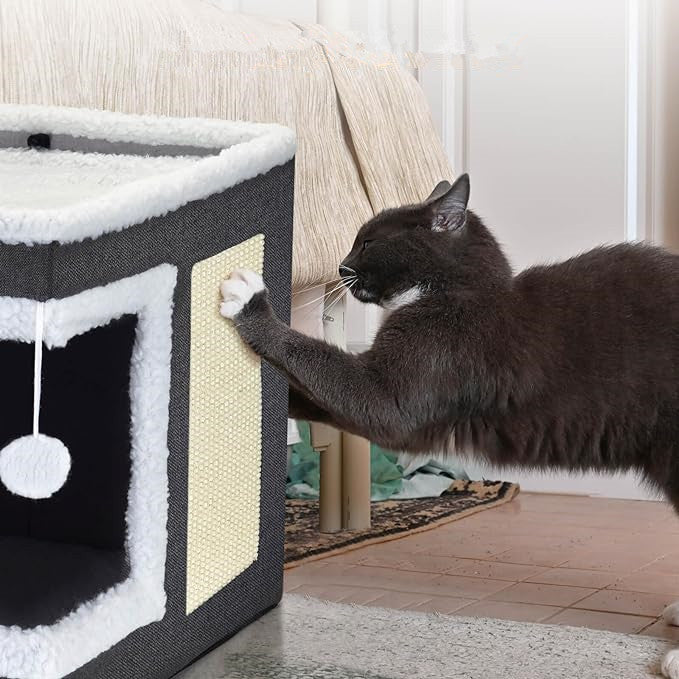 Faltbares Katzenhaus mit Kratzbrett und Ball