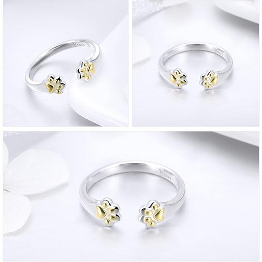 925 Silber Offener Ring mit Pfotenabdruck
