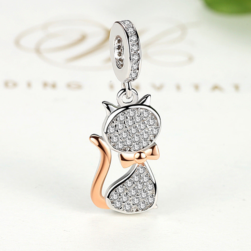 S925 Silber Katzenanhänger mit Zirkon
