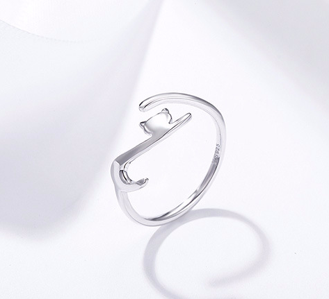 S925 Silber Katzenring und Halbmondkatze Halskette