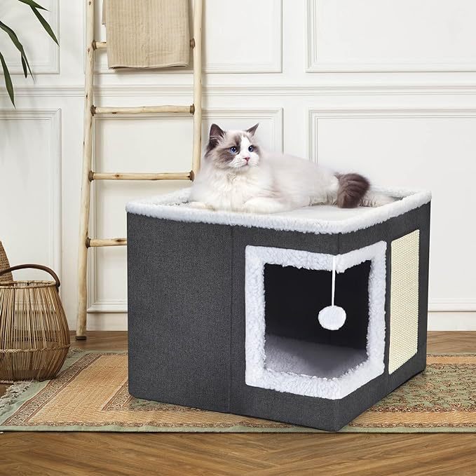 Faltbares Katzenhaus mit Kratzbrett und Ball