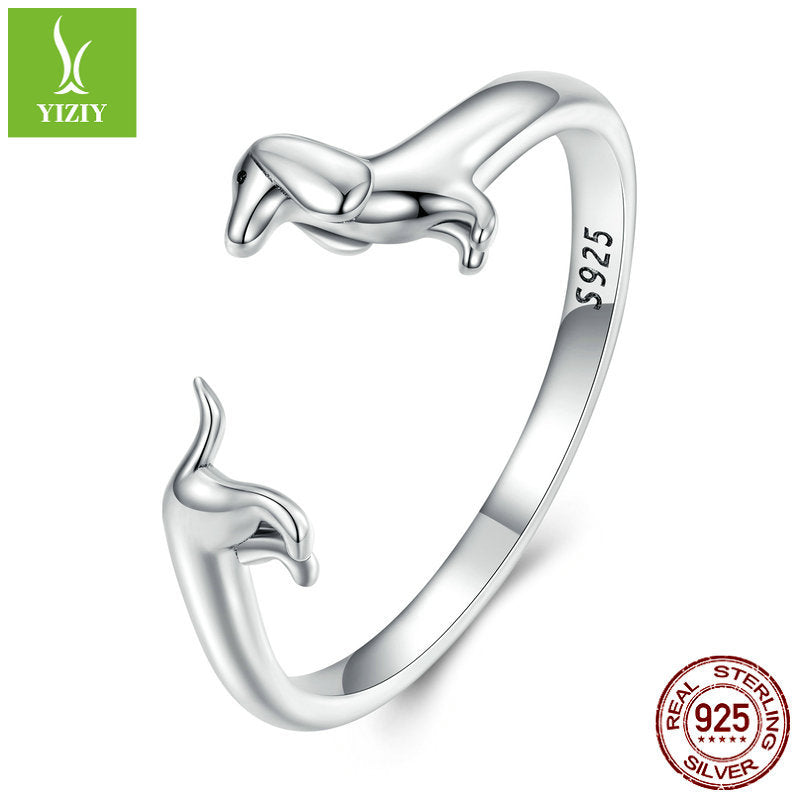 S925 Silber Dackel Ohrringe und Ring