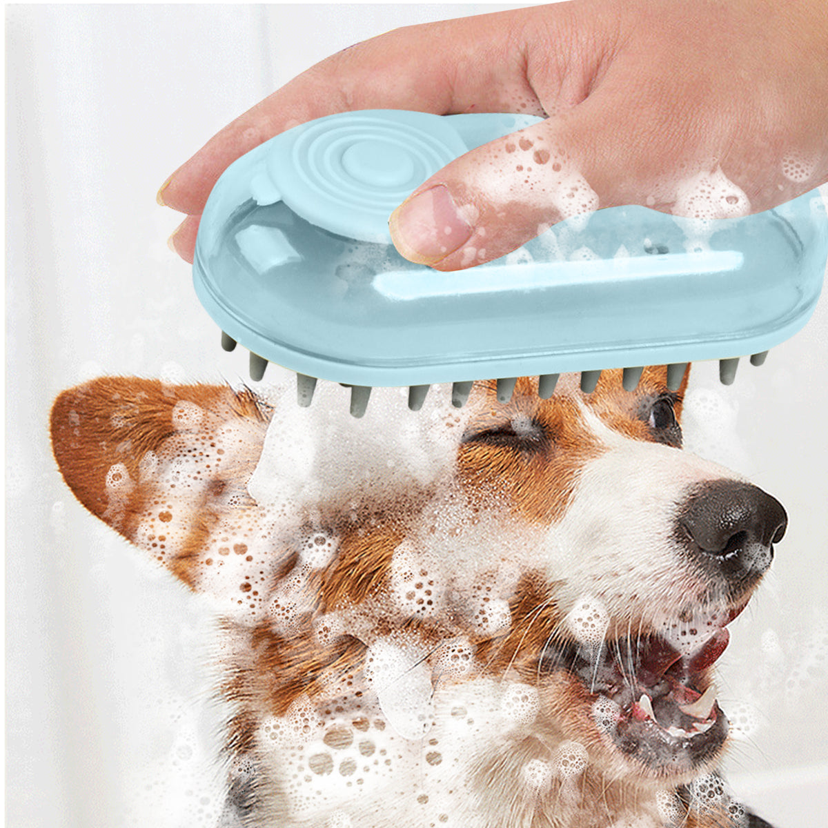 Silikon Badebürste für Hunde mit Shampoo-Spender