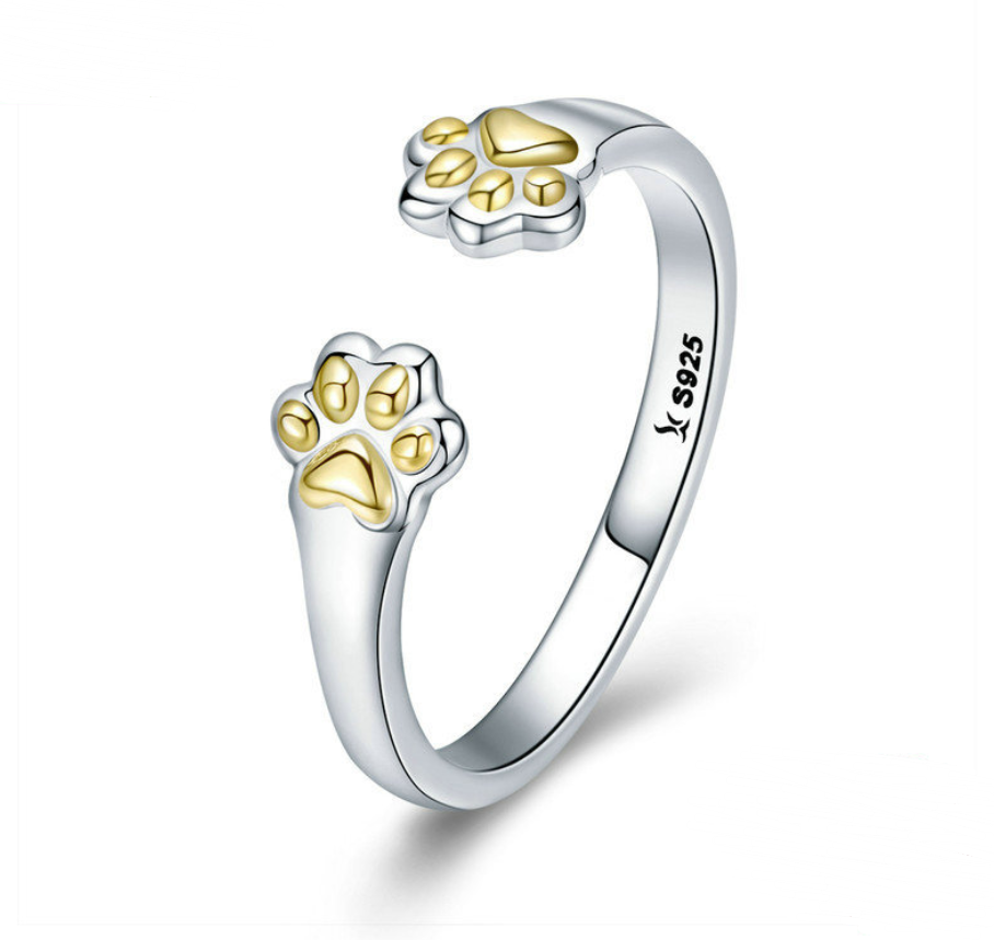 925 Silber Offener Ring mit Pfotenabdruck